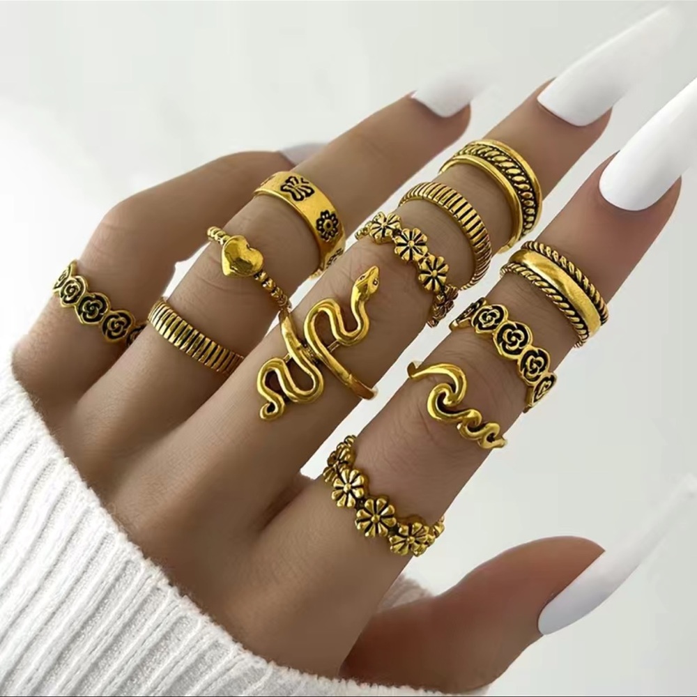 12-Piece Aged Gold Ring Set